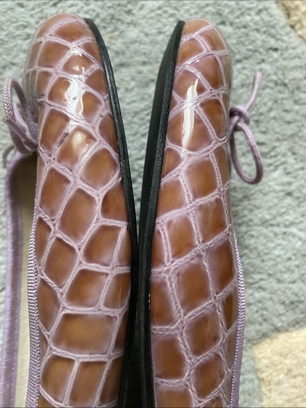 French Sole Brown Croc Ballet Flats with Lilac Trim - Picture 12 of 15